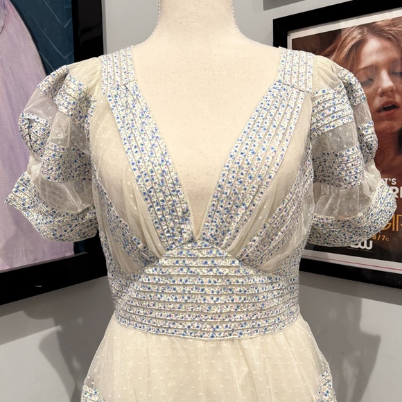 LoveShackFancy Tulle Tiered White Floral Maxi Dress 6 - Picture 2 of 7